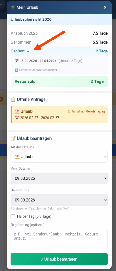 Geplante Urlaube